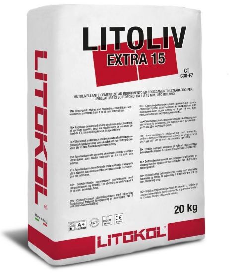 Изображение Смесь самовыравнивающаяся Litokol LITOLIV EXTRA15, (XTR150020) на цементной основе для внутренних работ, 20 кг (серый)