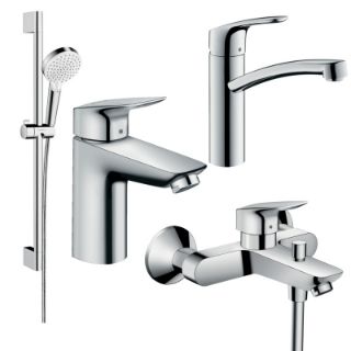 Изображение Набор смесителей для ванны Hansgrohe EcoSmart Logis/Focus 100 (71104+7140+31806+26534400), хром (20200012)