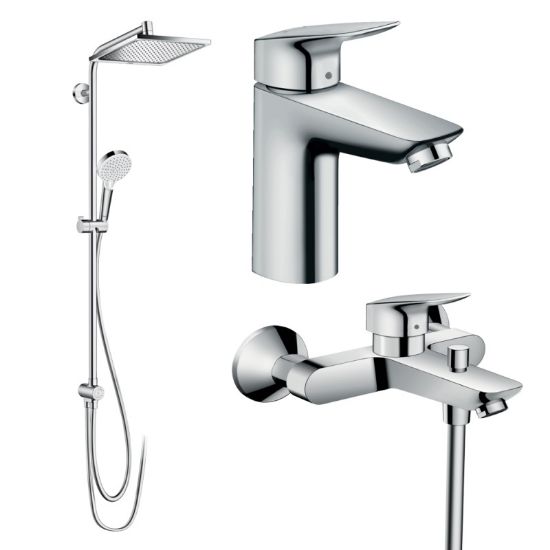 Изображение Набор смесителей для ванны Hansgrohe EcoSmart Logis 100/Crometta Reno (71104+7140+27289000), хром (20200002)