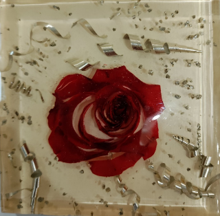 Зображення Плитка декор Archeo.RO5/RS-Metal Res 10*10 квіти троянда червона срібна