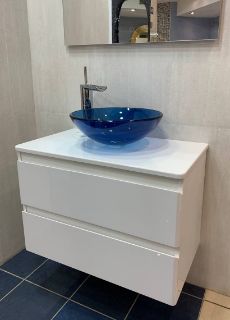 Зображення Тумба Сорренто 80-А зі стільницею біла + умивальник Dune Bowl Azzurro 42x42 синій